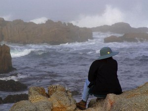 woman, beach, rocks, ocean, mindfulness, meditation