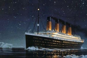 Titanic, passenger ship, ocean, painting