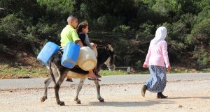 Woman and children carrying clean water on a donkey (Pixabay)