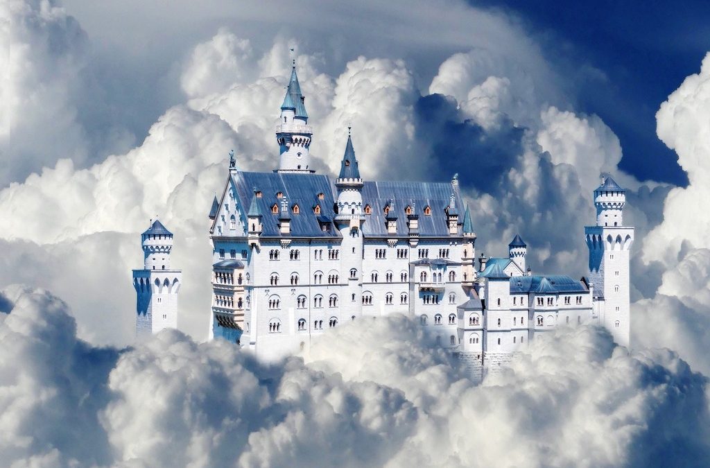 Reality is not what it seems. A castle appears to be floating in the clouds.