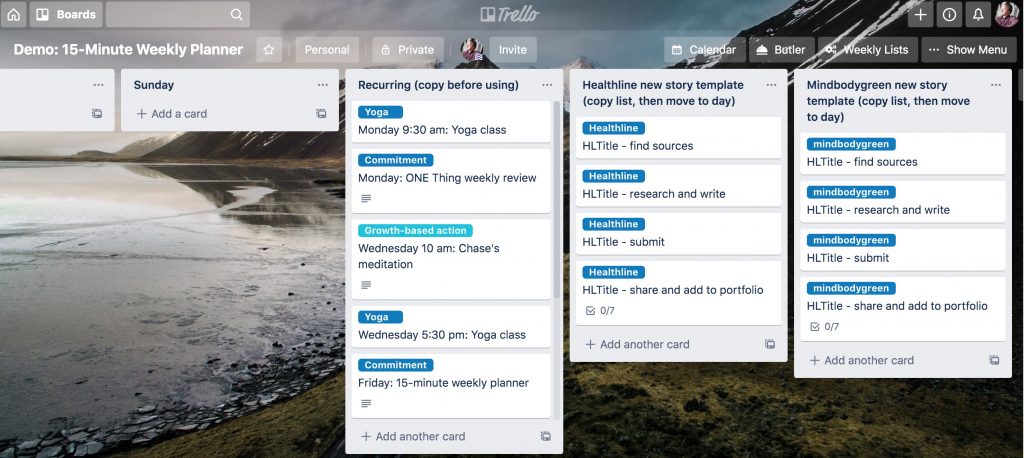 15-minute weekly planner with Trello - templates and recurring