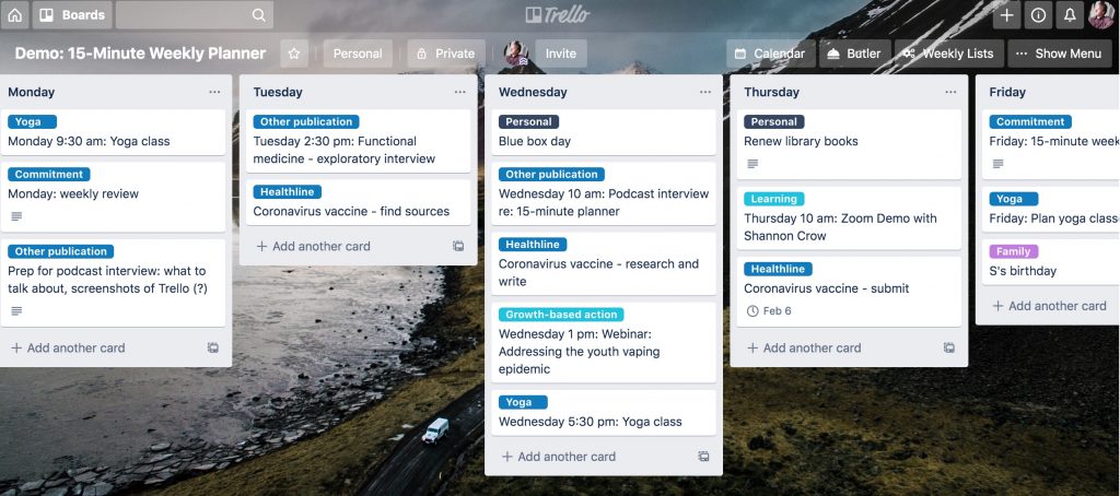 15-minute weekly planner with Trello - commitments