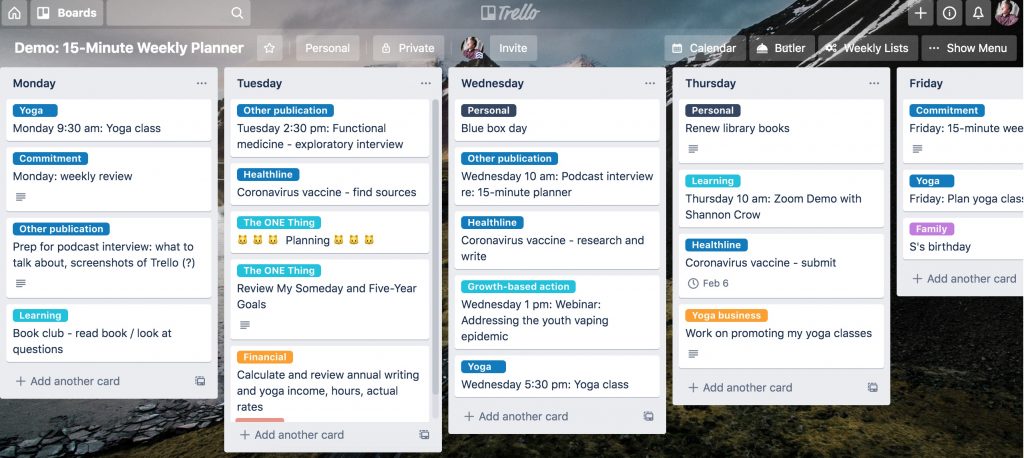 15-minute weekly planner with Trello - growth-based actions